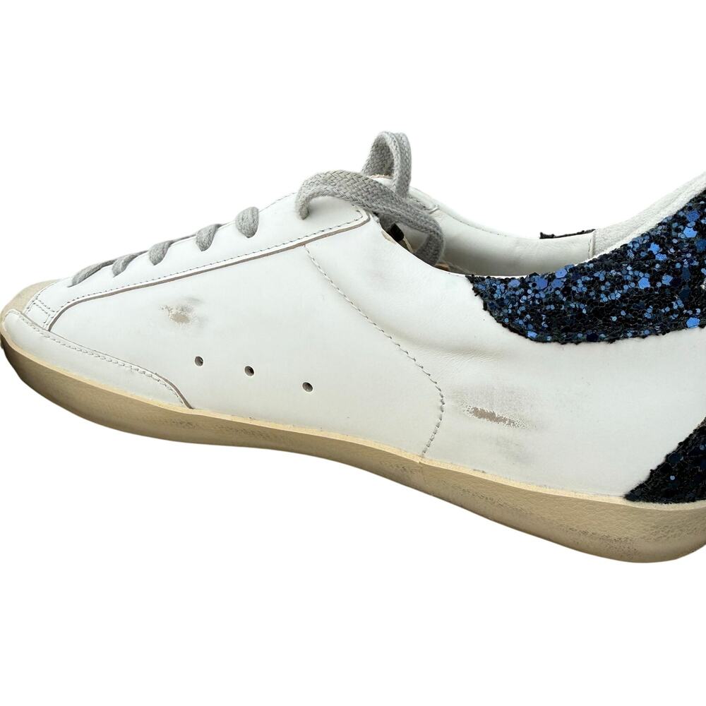 Golden Goose Women's Super-Star Silver Star & Blue Glitter Heel Tab Sneakers- 39 - Picture 6 of 10